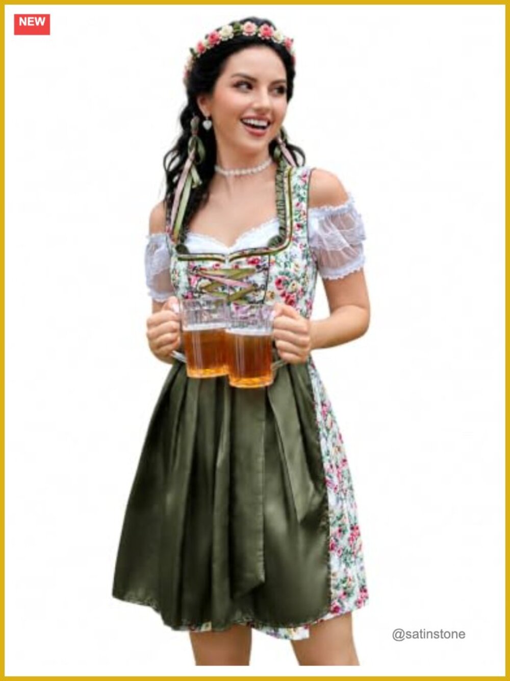 Women's 3-Piece Floral Dirndl Oktoberfest Bavarian Costume Dress Set